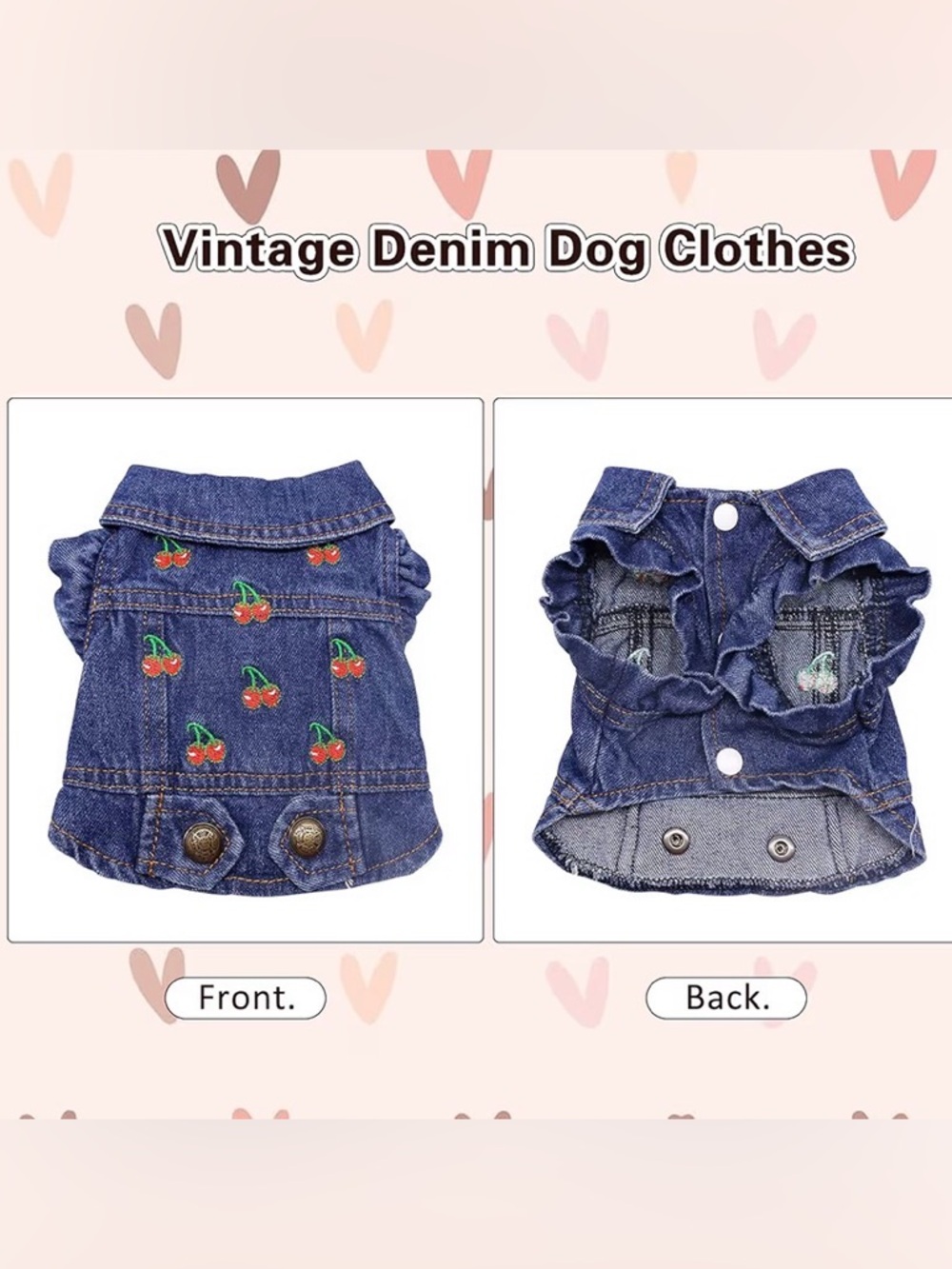 Embroidered Cherry Denim Dog Jacket - Dark Blue - Picture 4 of 7